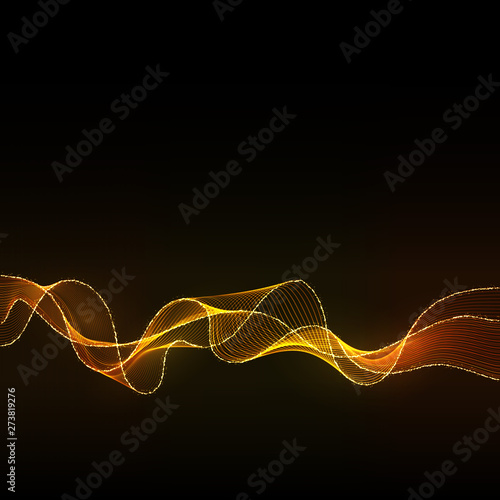 Abstract Dark Background with Gold Wave Lines.