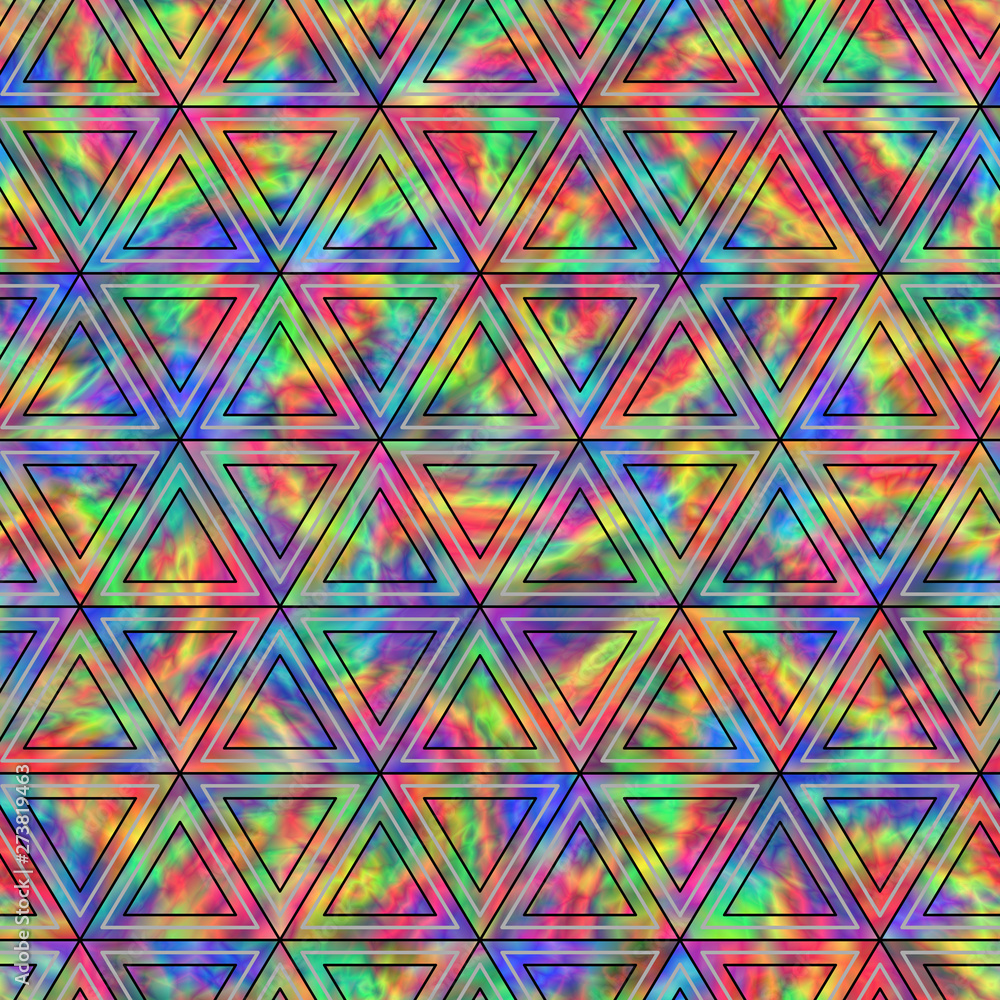 Creative Seamless Pattern of Iridescent Triangles.
