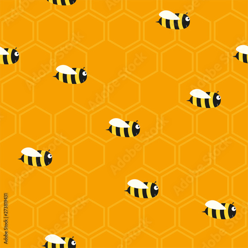 Seamless pattern with bees. Funny insects