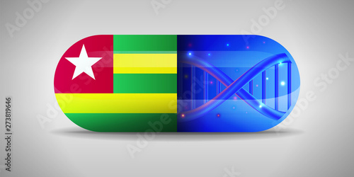 Illustration of the national pharmaceuticals of Togo. Drug production in Togo. National flag of Togo on capsule with gene