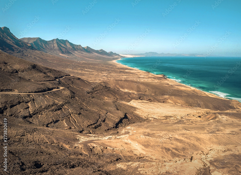 Beautiful valley panoramic view on the ocean coastline near moun