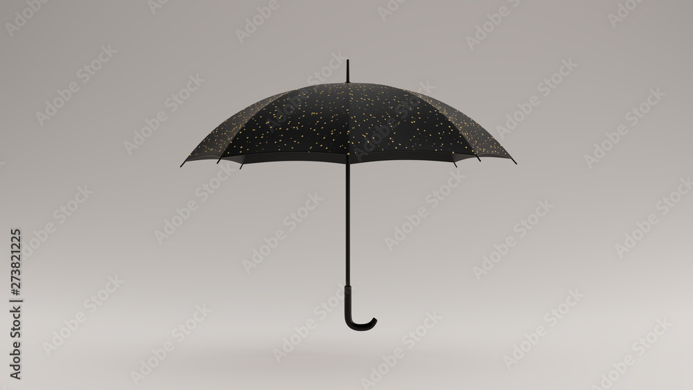 Black Umbrella with Gold Raindrops Straight View 3d illustration 3d render