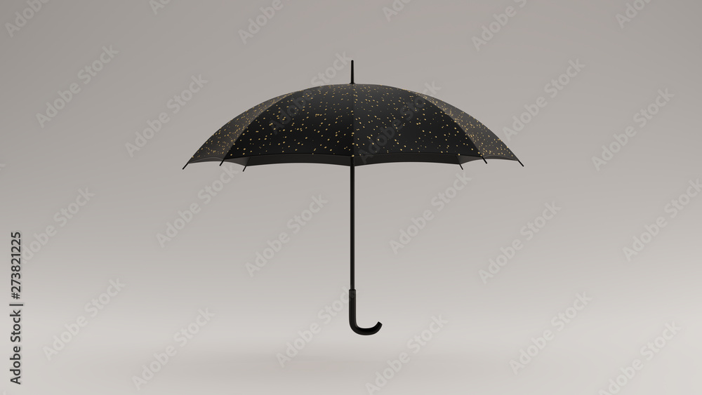 Black Umbrella with Gold Raindrops Straight View 3d illustration 3d render Black Umbrella with Gold Raindrops Straight View 3d illustration 3d render