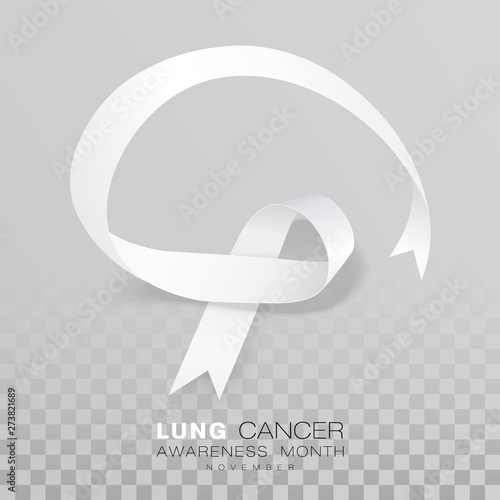 Lung Cancer Awareness Month. White Color Ribbon Isolated On Transparent Background. Vector Design Template For Poster.