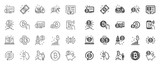 Cryptocurrency line icons. Set of Blockchain, Crypto ICO start up and Bitcoin icons. Mining, Cryptocurrency exchange, gold pickaxe. Bitcoin ATM, crypto coins, financial ico markets, blockchain