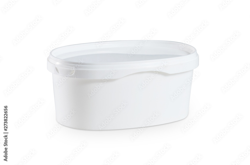 Closed white plastic container for paint or food Closed white plastic container for paint or food