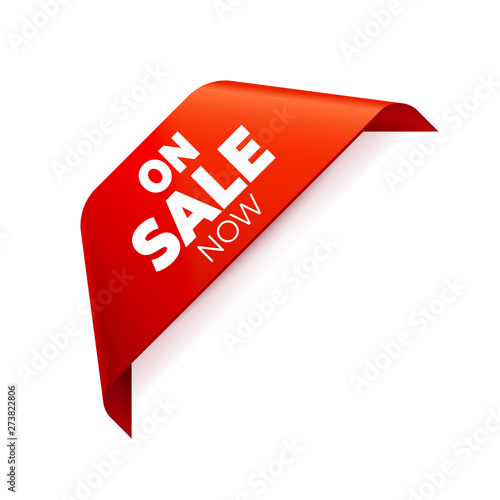 Red Vector Banner Ribbon on white background, corner ribbon, on sale now