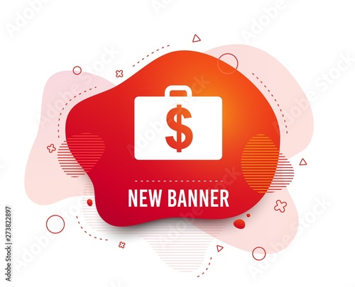 Fluid badge. Case with Dollars USD sign icon. Briefcase button. Abstract shape. Gradient diplomat icon. Flyer liquid banner. Vector