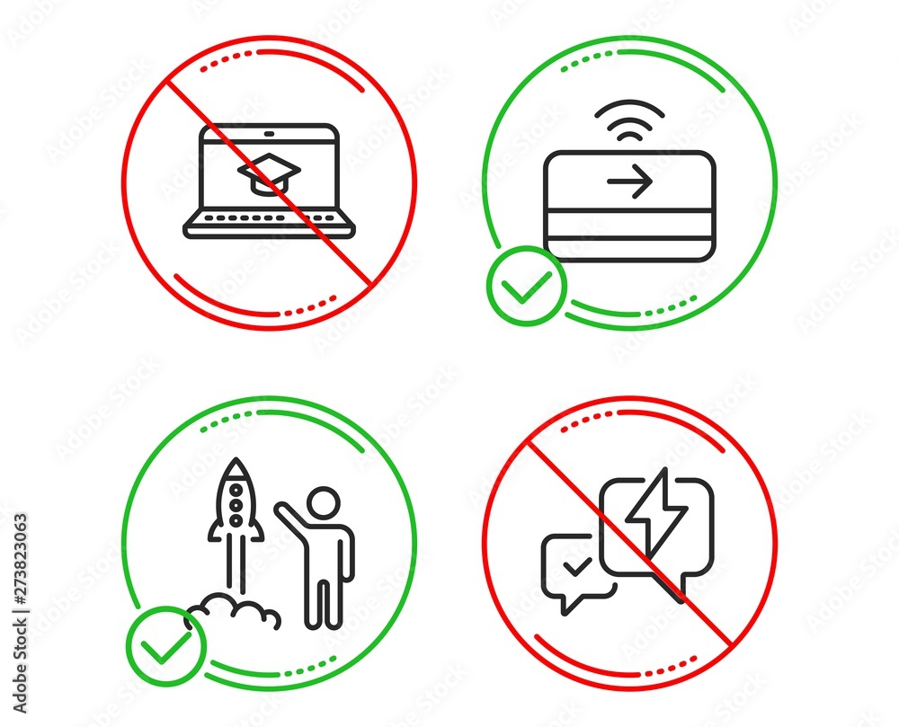 Do or Stop. Contactless payment, Launch project and Website education icons simple set. Lightning bolt sign. Financial payment, Business innovation, Video learning. Messenger. Education set. Vector Do or Stop. Contactless payment, Launch project and Website education icons simple set. Lightning bolt sign. Financial payment, Business innovation, Video learning. Messenger. Education set. Vector