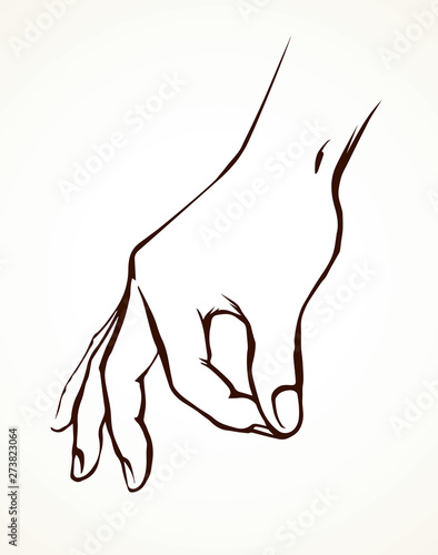 A hand is holding a pinch of salt. Vector drawing