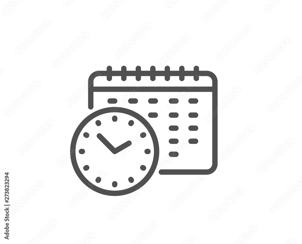 Calendar time line icon. Clock sign. Watch symbol. Quality design element. Linear style calendar time icon. Editable stroke. Vector Calendar time line icon. Clock sign. Watch symbol. Quality design element. Linear style calendar time icon. Editable stroke. Vector