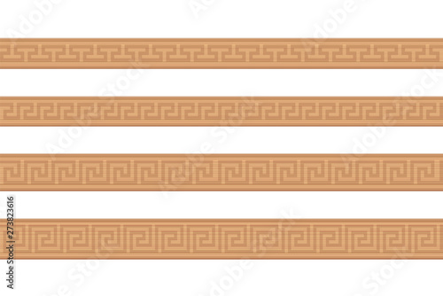 Wooden mouldings. Ornamental carved wood strips, decorative greek style pattern, seamless extendible. Isolated vector illustration on white background.
