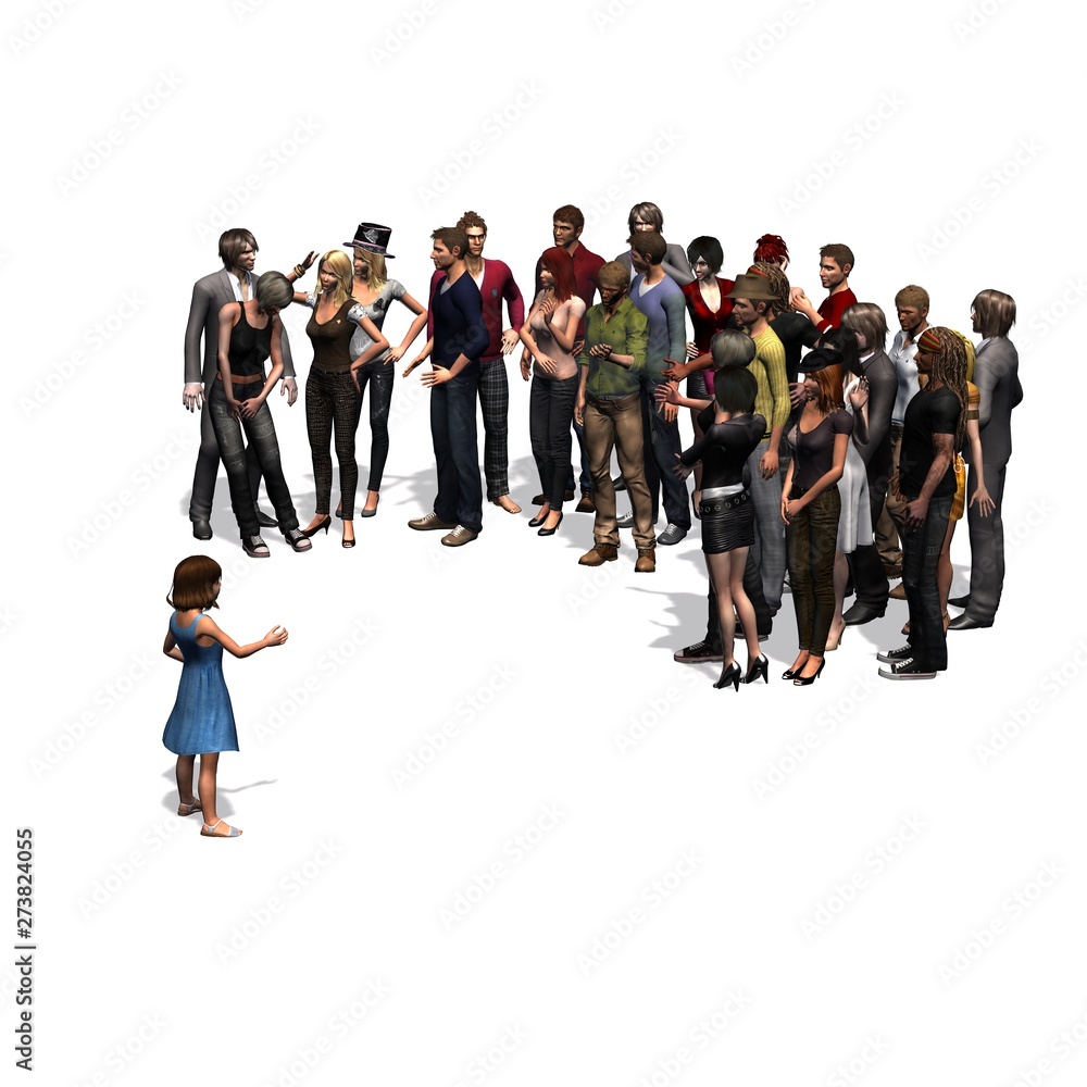 a child in conversation to a group of people - isolated on white background a child in conversation to a group of people - isolated on white background