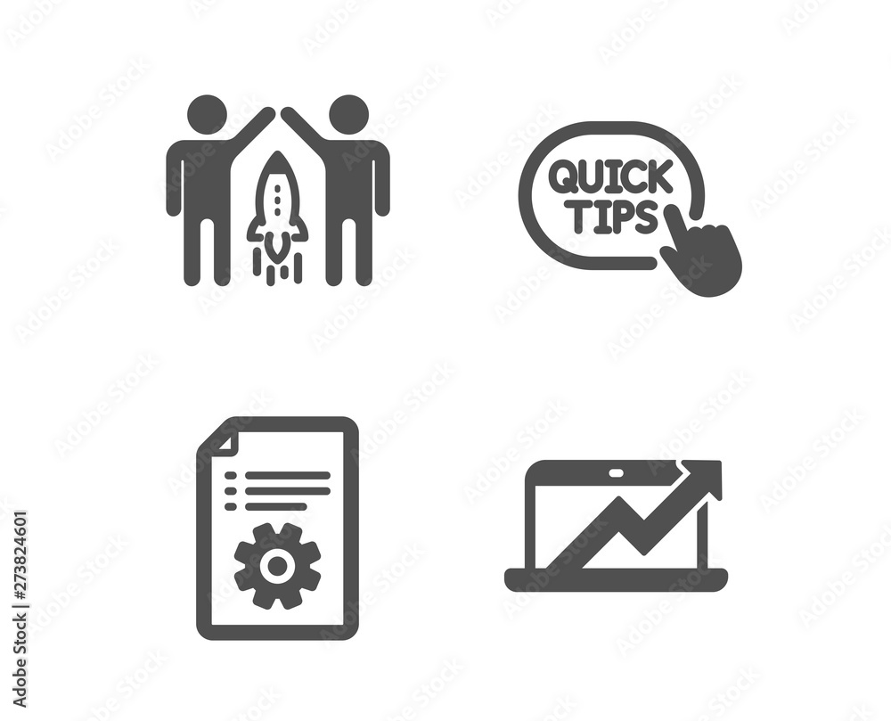 Set of Partnership, Technical documentation and Quick tips icons. Sales diagram sign. Business startup, Manual, Helpful tricks. Sale growth chart. Classic design partnership icon. Flat design. Vector Set of Partnership, Technical documentation and Quick tips icons. Sales diagram sign. Business startup, Manual, Helpful tricks. Sale growth chart. Classic design partnership icon. Flat design. Vector
