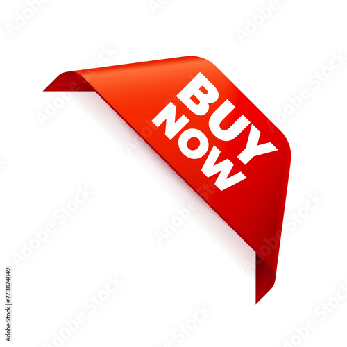 Red Vector Banner Ribbon on white background, corner ribbon, buy now