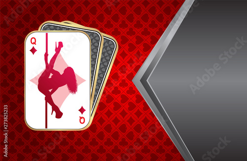 Queen in poker design.Playing cards on a beautiful background.Pole dance