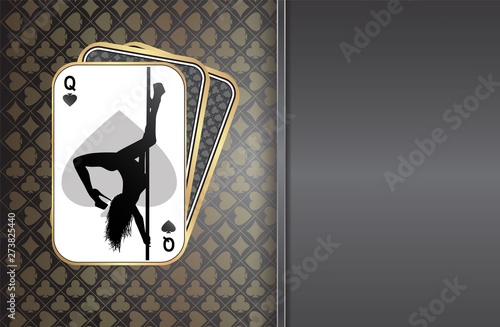 Queen in poker design.Playing cards on a beautiful background.Pole dance