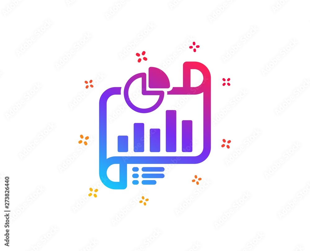 Report document icon. Column graph sign. Growth diagram, pie chart symbol. Dynamic shapes. Gradient design report document icon. Classic style. Vector Report document icon. Column graph sign. Growth diagram, pie chart symbol. Dynamic shapes. Gradient design report document icon. Classic style. Vector