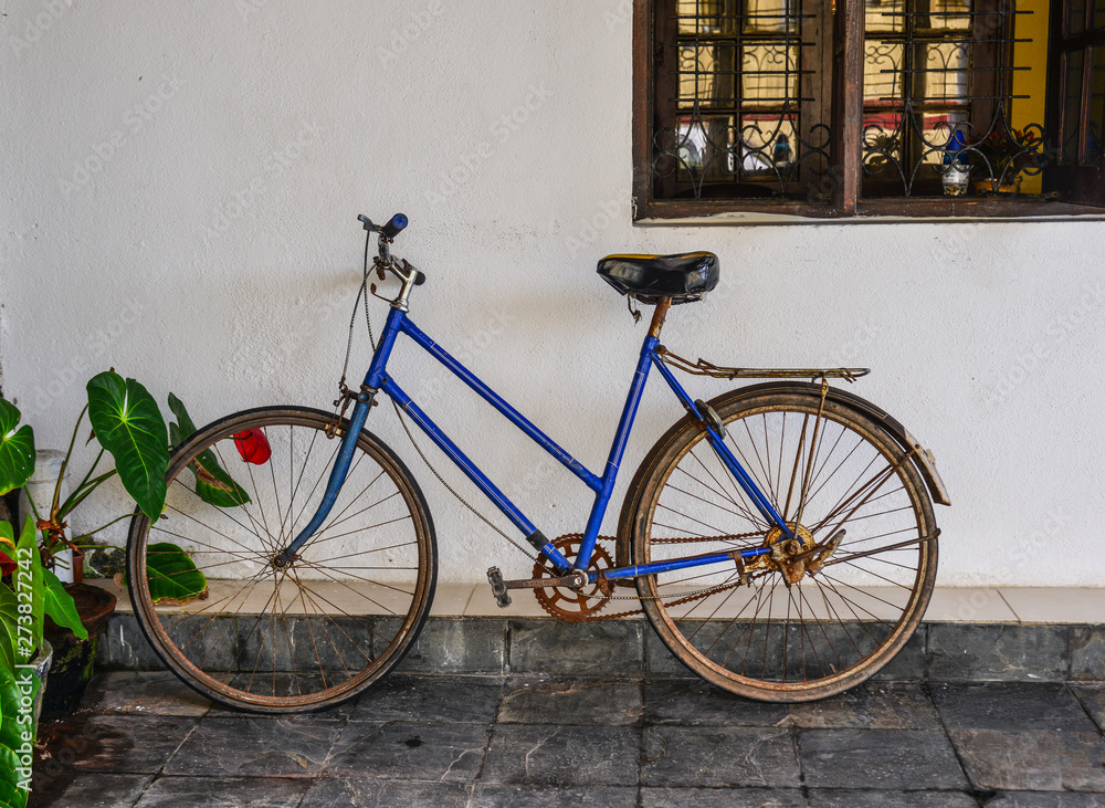 Old bicycle at rural house