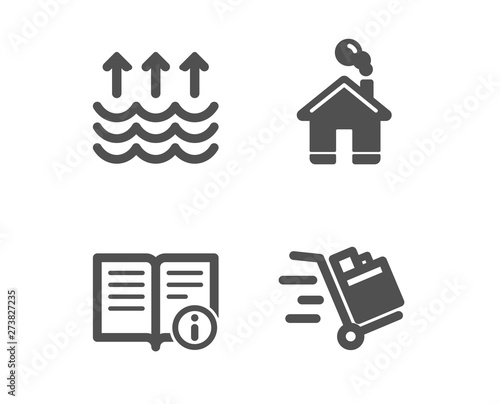 Wallpaper Mural Set of Home, Evaporation and Technical info icons. Push cart sign. House building, Global warming, Documentation. Express delivery.  Classic design home icon. Flat design. Vector Torontodigital.ca