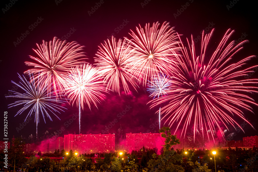 Red Fireworks light up the sky Red Fireworks light up the sky