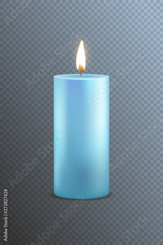 Realistic Detailed 3d Blue Candle on a Transparent Background. Vector