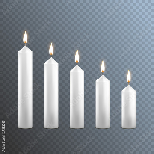 Realistic Detailed 3d White Blank Candle on a Transparent Background. Vector