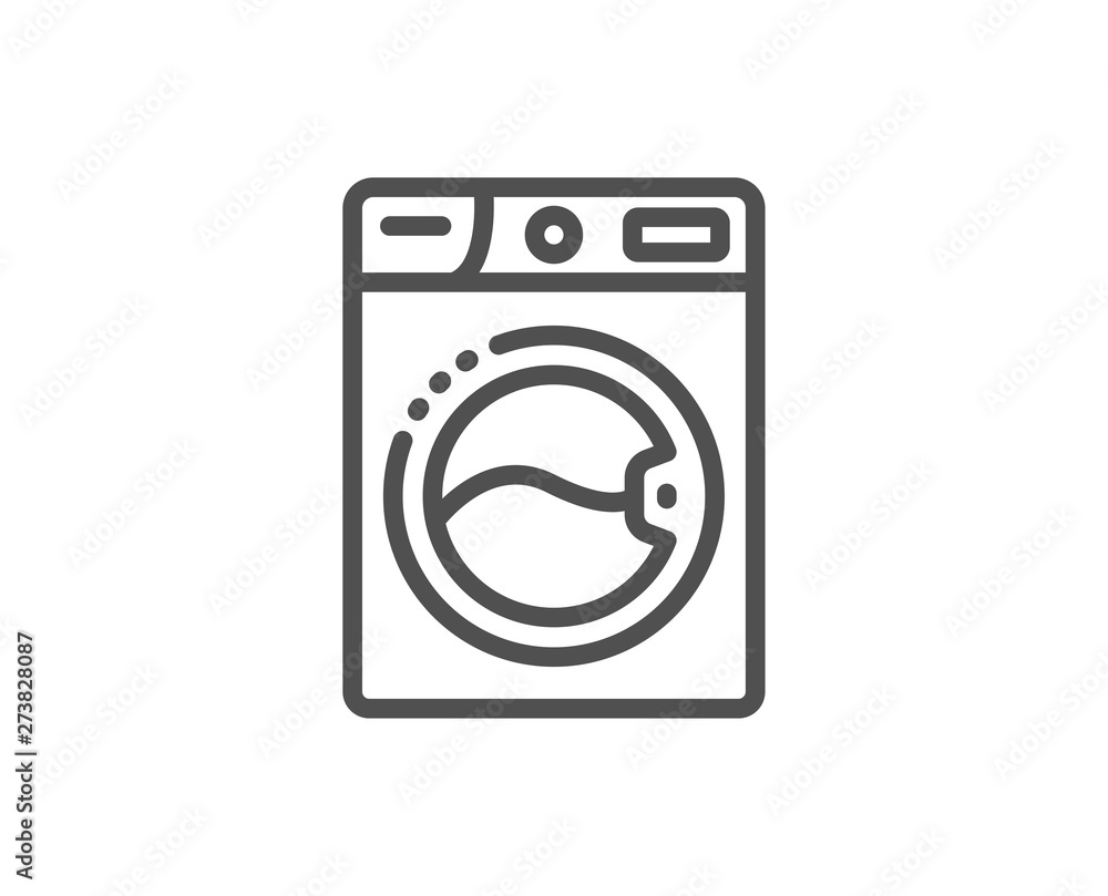 Washing machine line icon. Laundry service sign. Clothing cleaner symbol. Quality design element. Linear style washing machine icon. Editable stroke. Vector