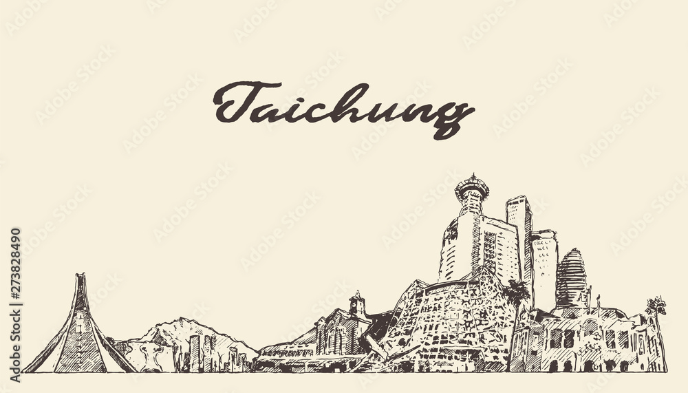 Taichung City skyline Taiwan vector linear style