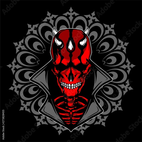 satanic skull with horn hand drawing vector