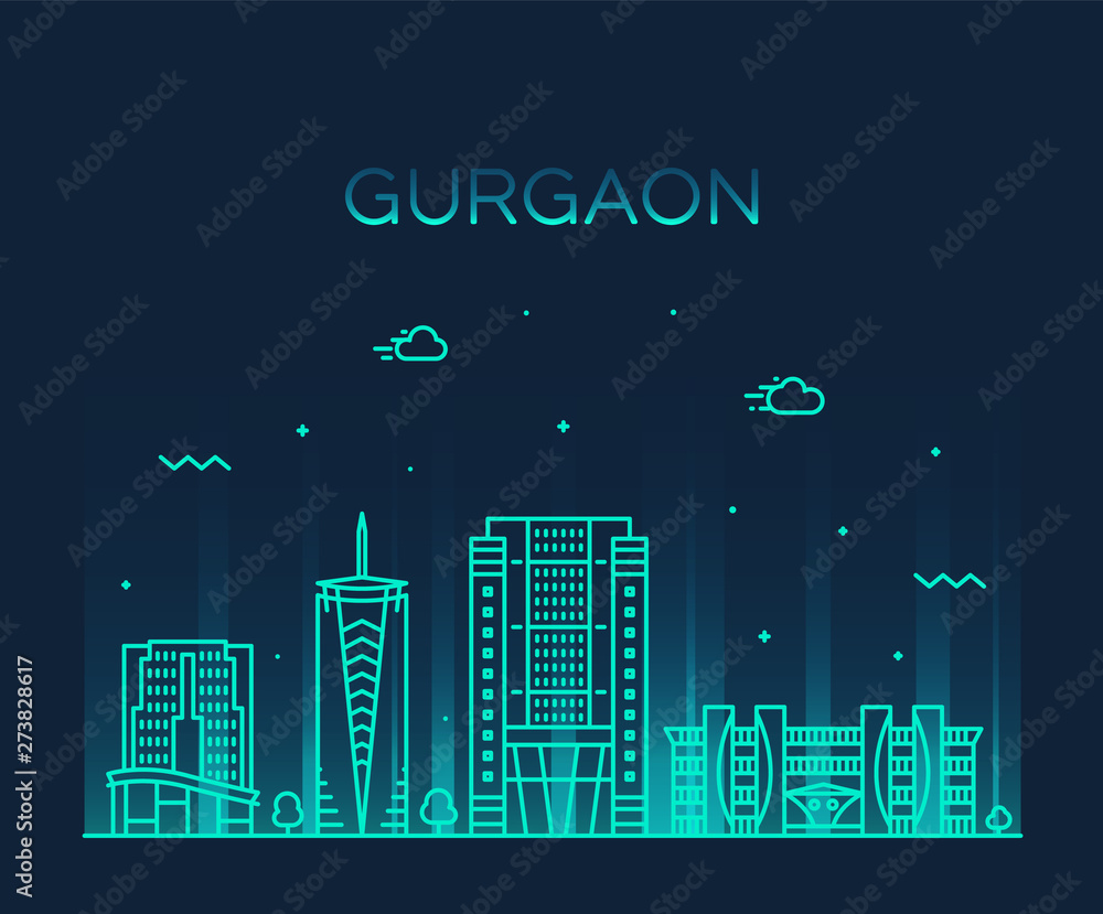Fototapeta Gurgaon skyline Haryana India vector linear style