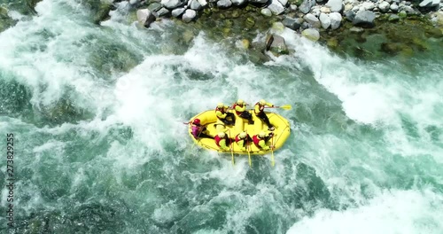White water rafting on alpine river. Sesia river, Piedmont, Italy.