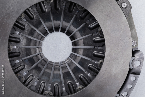 Close-up shot of clutch disk and basket on background