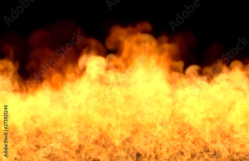 Flame from image bottom - fire 3D illustration of mysterious burning lava, sylized frame isolated on black background