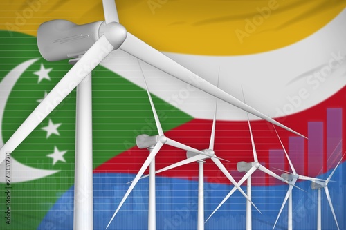Comoros wind energy power digital graph concept - renewable natural energy industrial illustration. 3D Illustration