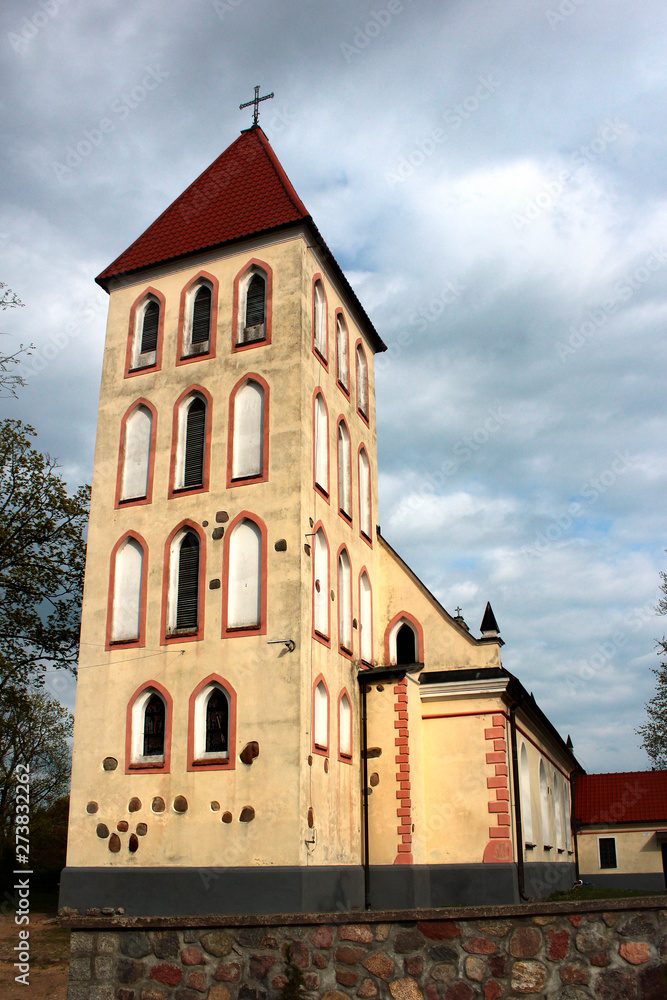 Fototapeta premium St. Antoni Padewski parish church in Banie Mazurskie village, Goldap powiat, Warmian-Masurian Voivodeship in Poland