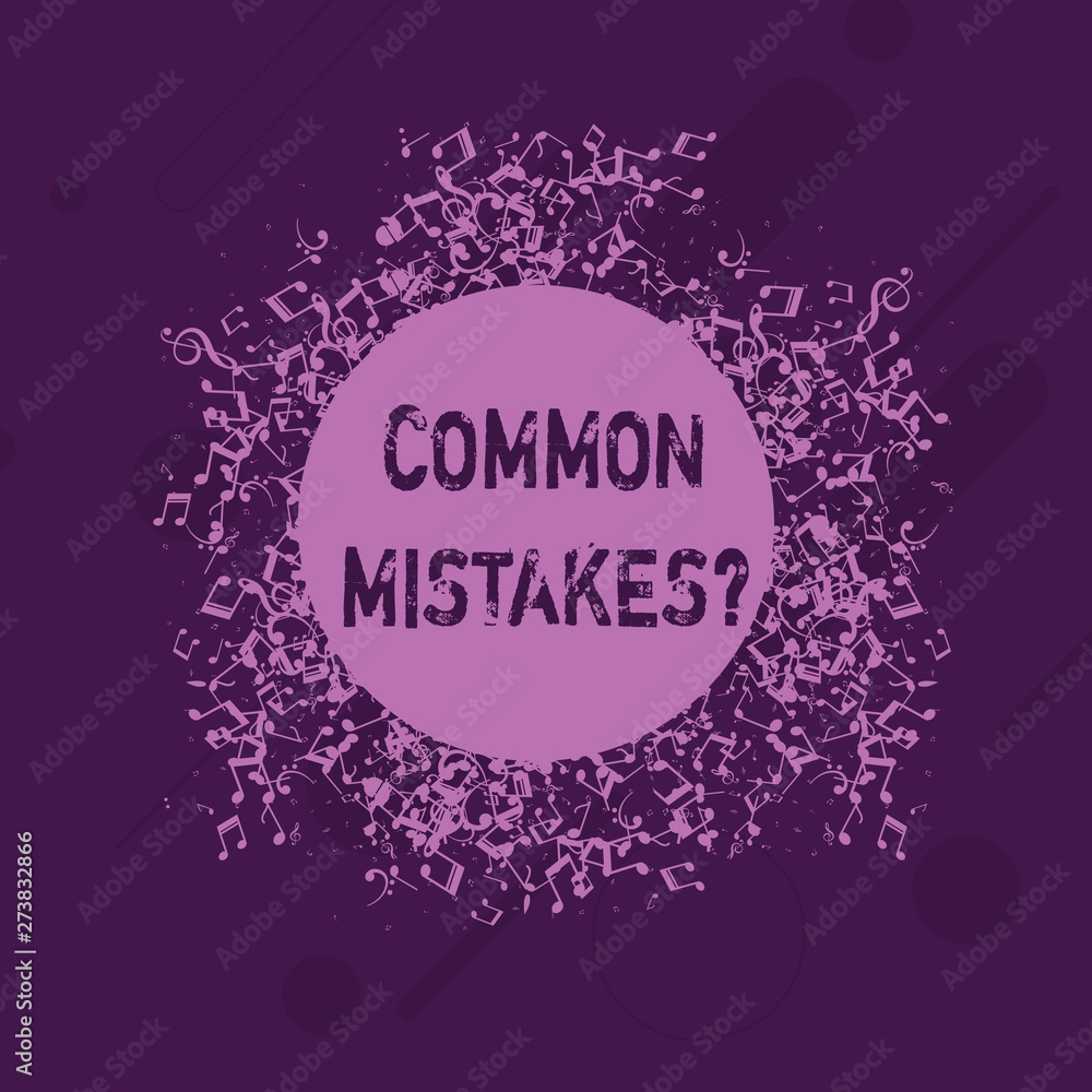 Conceptual hand writing showing Common Mistakes Question. Concept meaning repeat act or judgement misguided making something wrong Disarrayed Jumbled Musical Notes Icon with Colorful Circle Conceptual hand writing showing Common Mistakes Question. Concept meaning repeat act or judgement misguided making something wrong Disarrayed Jumbled Musical Notes Icon with Colorful Circle