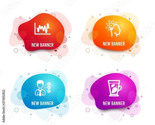 Liquid badges. Set of Third party, Idea and Stock analysis icons. Mint leaves sign. Team leader, Creative designer, Business trade. Mentha leaf.  Gradient third party icon. Flyer fluid design. Vector