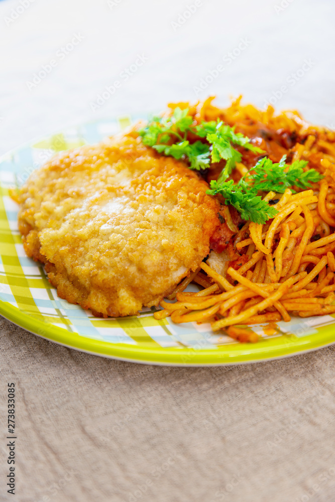 Cordon Bleu macaroni Pasta with salad Cordon Bleu macaroni Pasta with salad