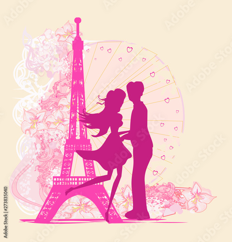 Romantic couple in Paris - abstract card