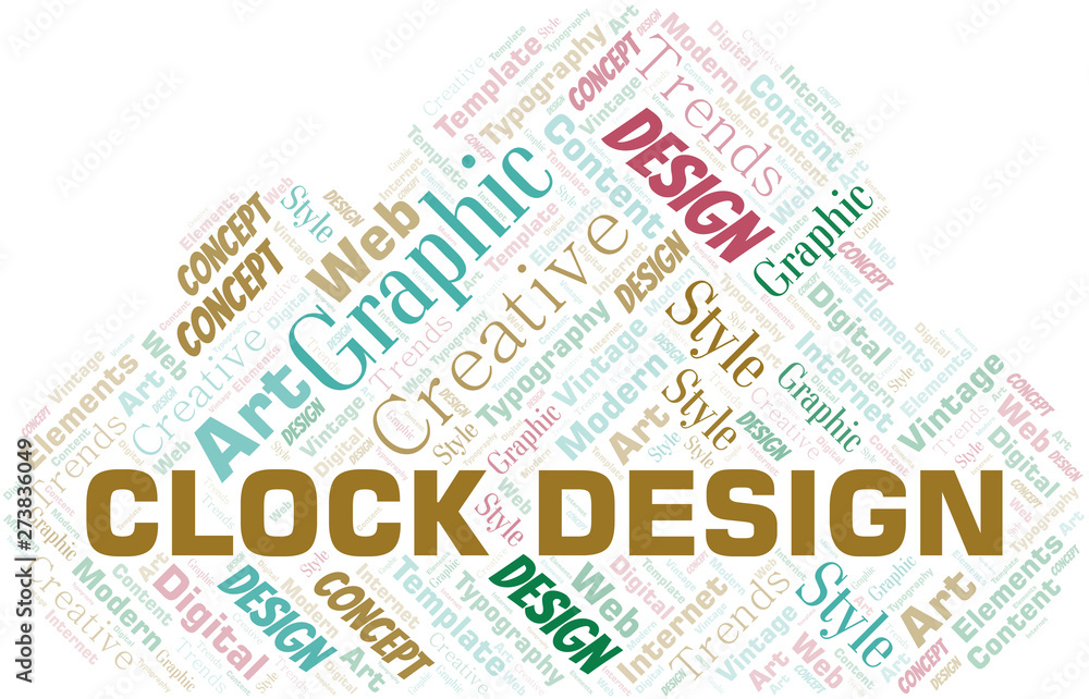 Clock Design word cloud. Wordcloud made with text only.