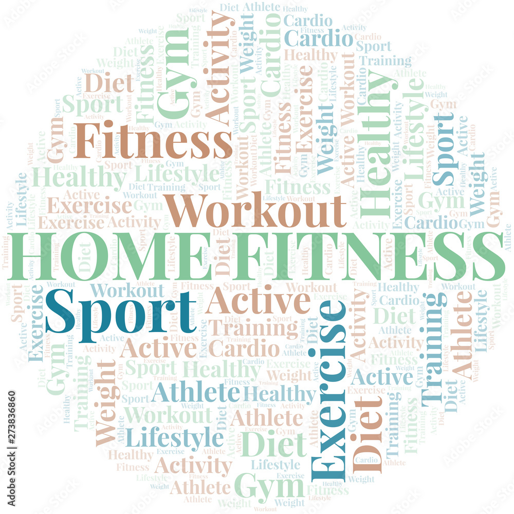 Home Fitness word cloud. Wordcloud made with text only.