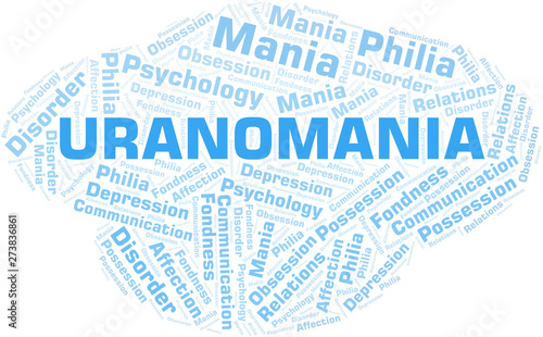 Uranomania word cloud. Type of mania, made with text only.