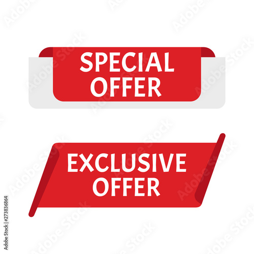 Red banner special offer. Vector badge template. Exclusive offer