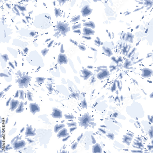 Wall Mural Indigo Tie-Dye Shibori Sunburst Circles on White Background Vector Seamless Patt