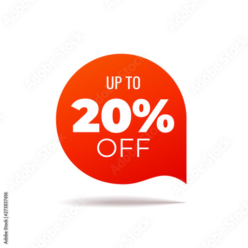 Red Vector Banner speech bubble on white background, up to 20 percent off