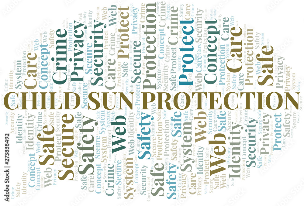 Obraz premium Child Sun Protection word cloud. Wordcloud made with text only.
