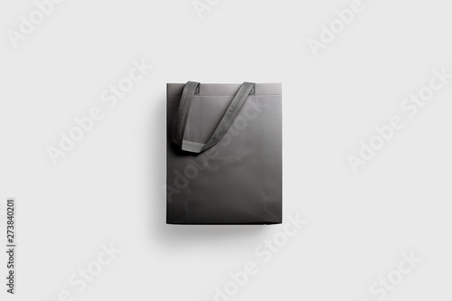 Black Paper Bag Mock up isolated on light gray background.Realistic photo.3D rendering