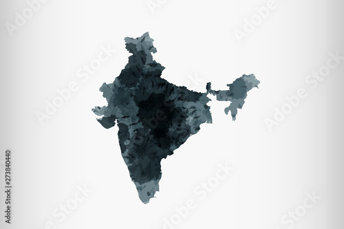 India watercolor map vector illustration in black color on light background using paint brush on paper