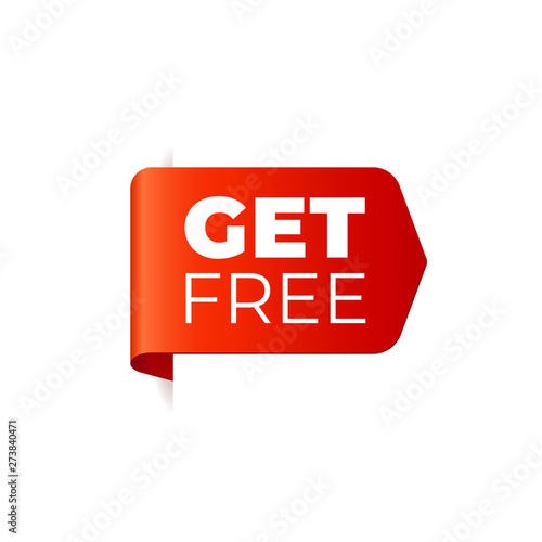 Red Vector Banner Ribbon on white background, left bookmark, get free